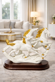 3 Running Horse Sculpture – Black & White with Wooden Base